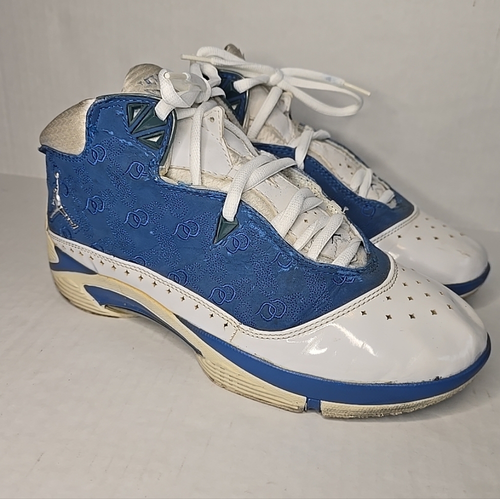 Jordan Blue and White High-Top Sneakers with Robust Ankle Support